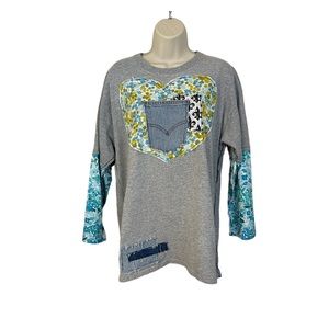 Hand crafted Reworked Recycled up-cycled re-imagined t-shirt  Patchwork pocket